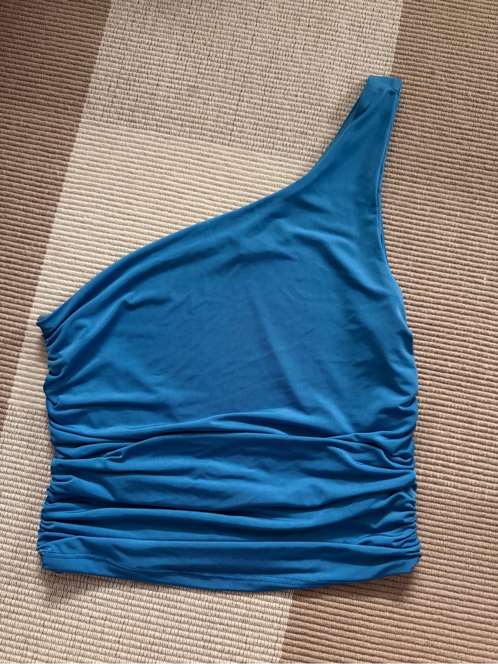 One-Shoulder Ruched Crop Top in Teal Blue